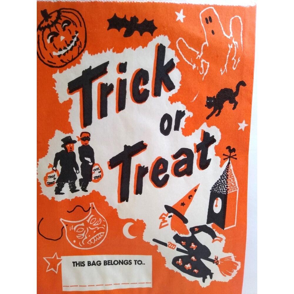 Halloween Oversized Trick Or Treat Paper Candy Goodie Bag Clever Idea Vintage
